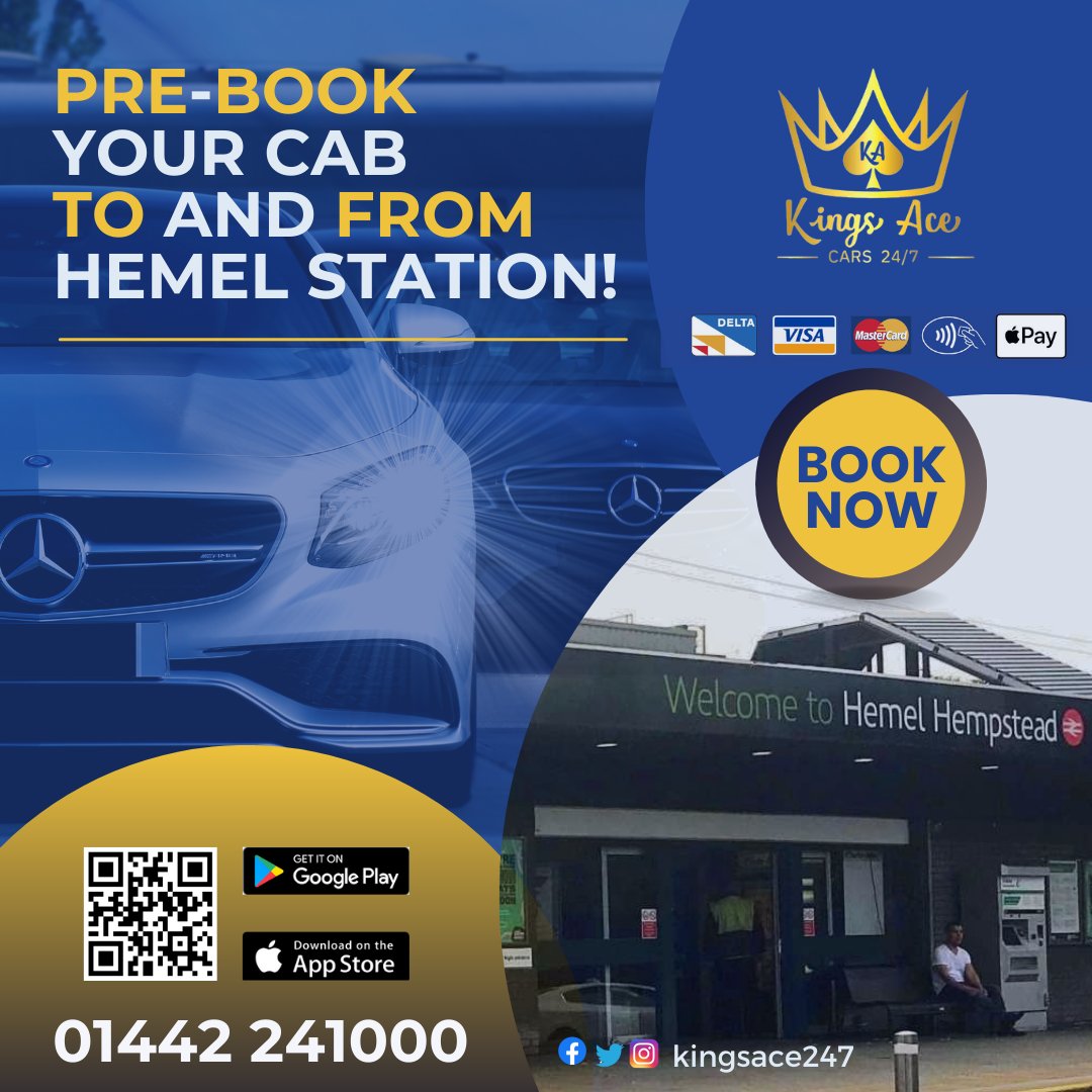 Pre-Book your cab to and from Hemel Hempstead railway station.
Download app or Book online: onelink.to/kingsacecars
☎️ 𝟬𝟭𝟰𝟰𝟮 𝟮𝟰𝟭𝟬𝟬𝟬