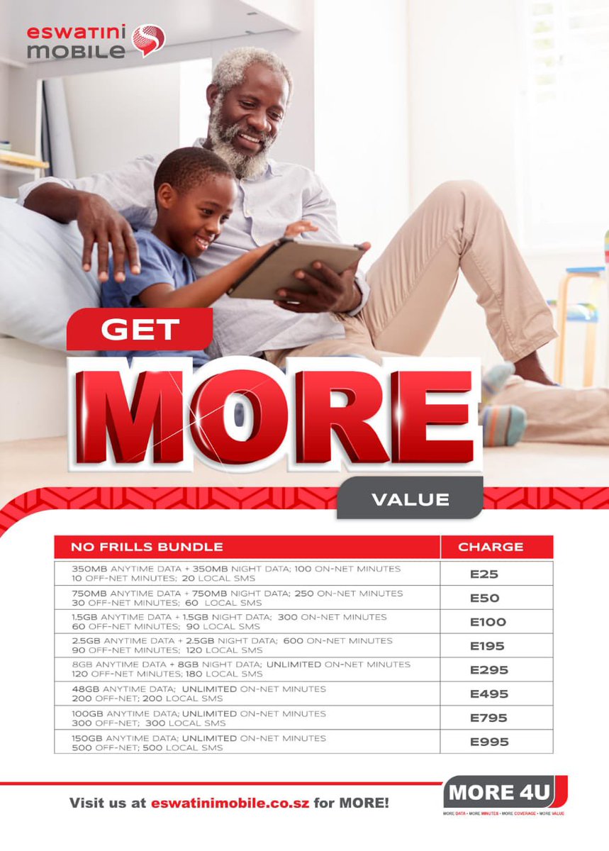 mobile_eswatini's tweet photo. WE ARE GIVING AWAY 10 GB TO 10 RED CUSTOMERS (1 GB each)

HOW TO ENTER:
Like, save &amp; share this post
Comment below &amp; let us know which No Frills package is your favorite and why?
The winners will be announced at 8PM
#More4U #EswatiniMobile https://t.co/tCprK2NyMX