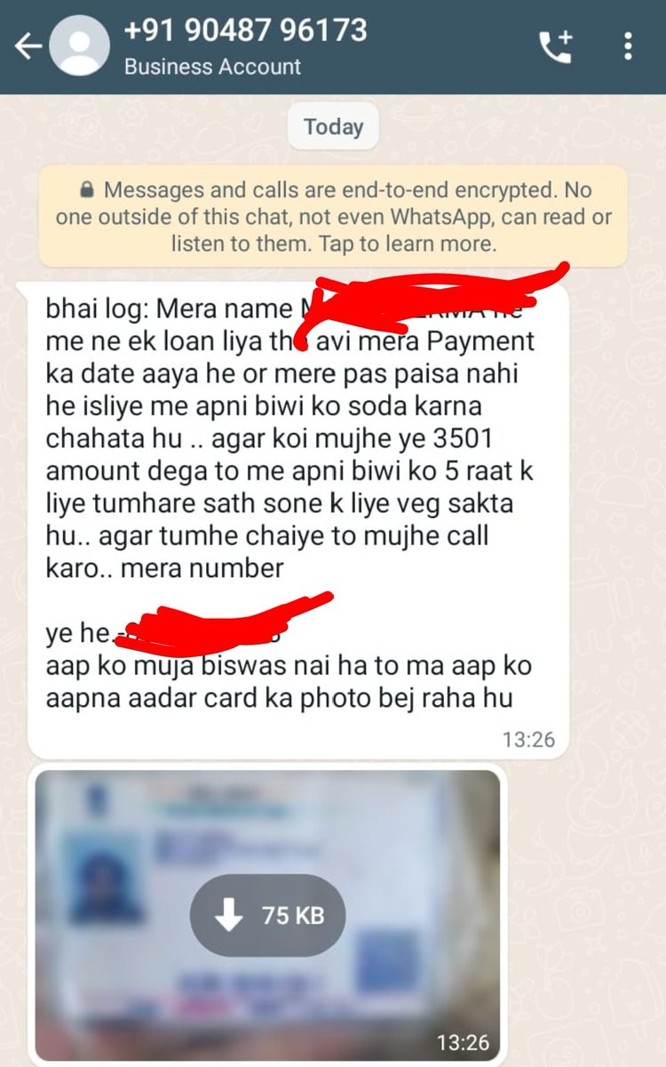 What kind of the msg he/she send to the victim! By Chinese micro loan applications... We need immediate action on this recovery agent working for Chinese made loan applications. <a href="/cyber_c_india/">Cyber Crime India</a> <a href="/CybercrimeCID/">Cybercrime CID ಸೈಬರ್ ಕ್ರೈಮ್ ಸಿಐಡಿ</a> <a href="/DCP_NorthWest/">DCP North-West Delhi</a> <a href="/CyberCrimeRck/">Cyber Crime Rachakonda</a> <a href="/DCPSouthBCP/">DCP SOUTH</a>  <a href="/dir_ed/">ED</a> <a href="/pmo/">pmo</a> <a href="/NIA_India/">NIA India</a>