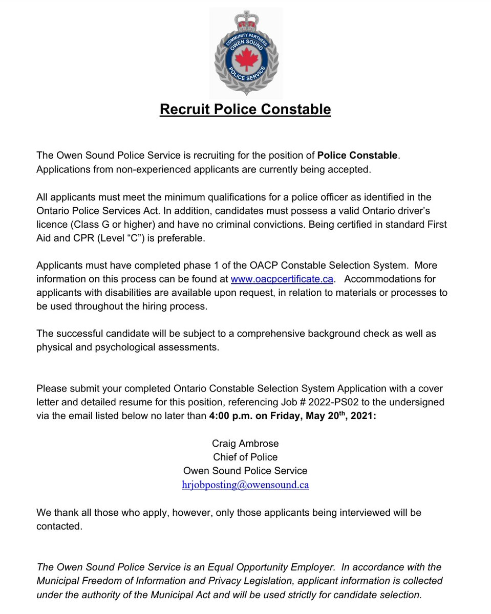 #WeAreHiring Recruit Police Constable position. Applications from non-experienced applicants are being accepted. <a href="/ChiefAmbroseOSP/">ChiefAmbroseOSPS</a> <a href="/JFluneyOSPS/">InspectorFluney OSPS</a> @Insp_DBishop <a href="/OSPApres/">James Boyle</a>