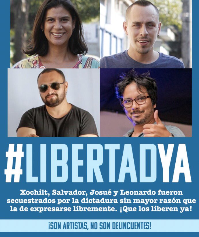 Libertad para Xóchitl, Salvador, Josue y Leonardo! El arte no es un delito! 
#LibertadYa