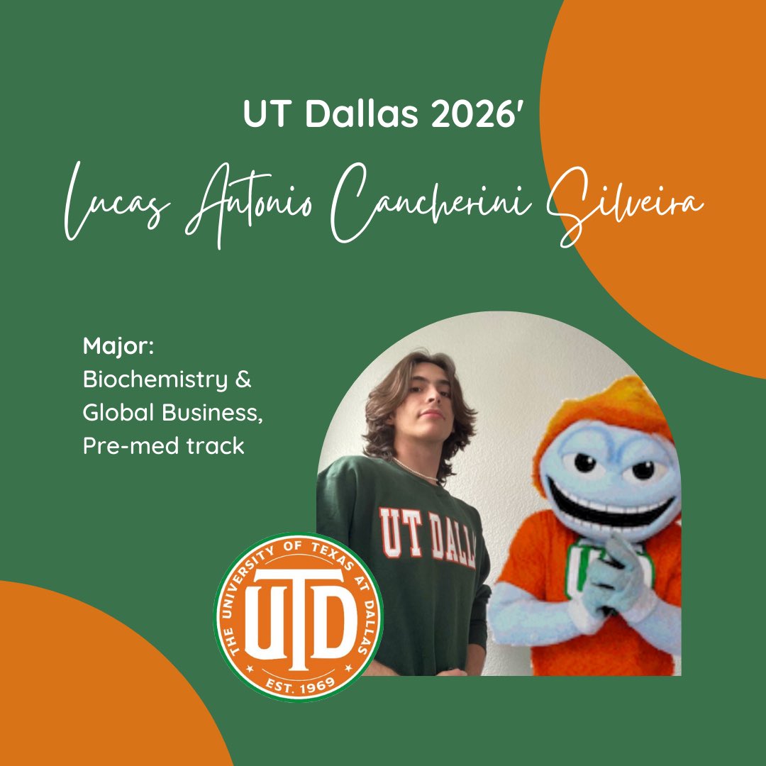 Congratulations Lucas! He will be attending The University of Texas at Dallas in Fall 2022, majoring in Biochemistry &amp; Global Business on the pre-med track. We are so proud of you! Go Comets! Whoosh! 🧡💚☄️
