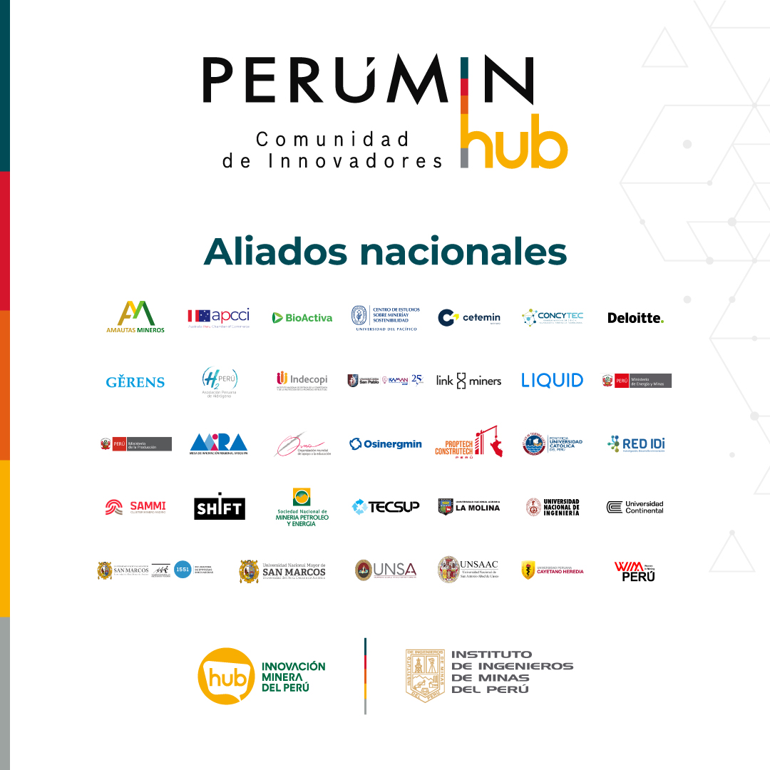 Recuerda que el programa se encuentra en la etapa de vinculación, donde podrás conectarte con otros innovadores y/o empresas mineras a través de dos plataformas de matchmaking: MM1: bit.ly/peruminhub-mm1 MM2: bit.ly/peruminhub-mm2
ingresa a perumin.com/es/hub