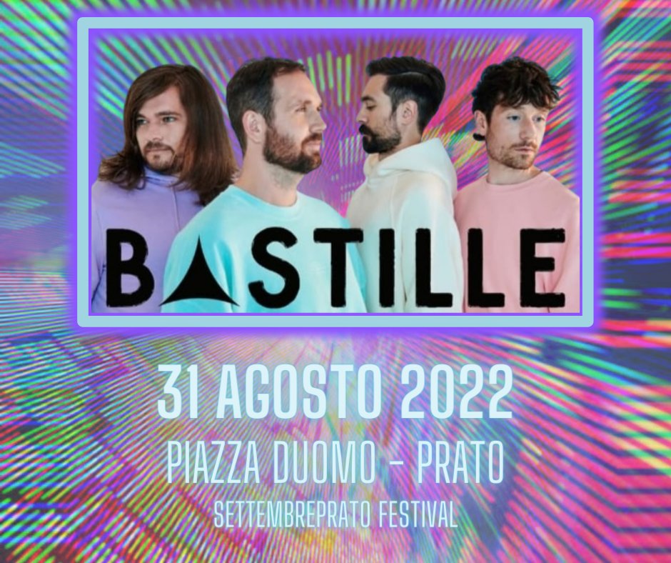 BastilleItaly's tweet photo. 🥁NEW DATE! 🥁
a sorpresa per un estate bollente i Bastille anticipano il #GMTF tour con un festival nella bella Toscana.
🎫Biglietti già disponibili su #TicketOne(link in Bio)🎉🏖️
@bastilledan @Settembre_Prato #bastilleitalia #bastille #bastilledan #settembreprato #futureinc https://t.co/6I1l9zukq3