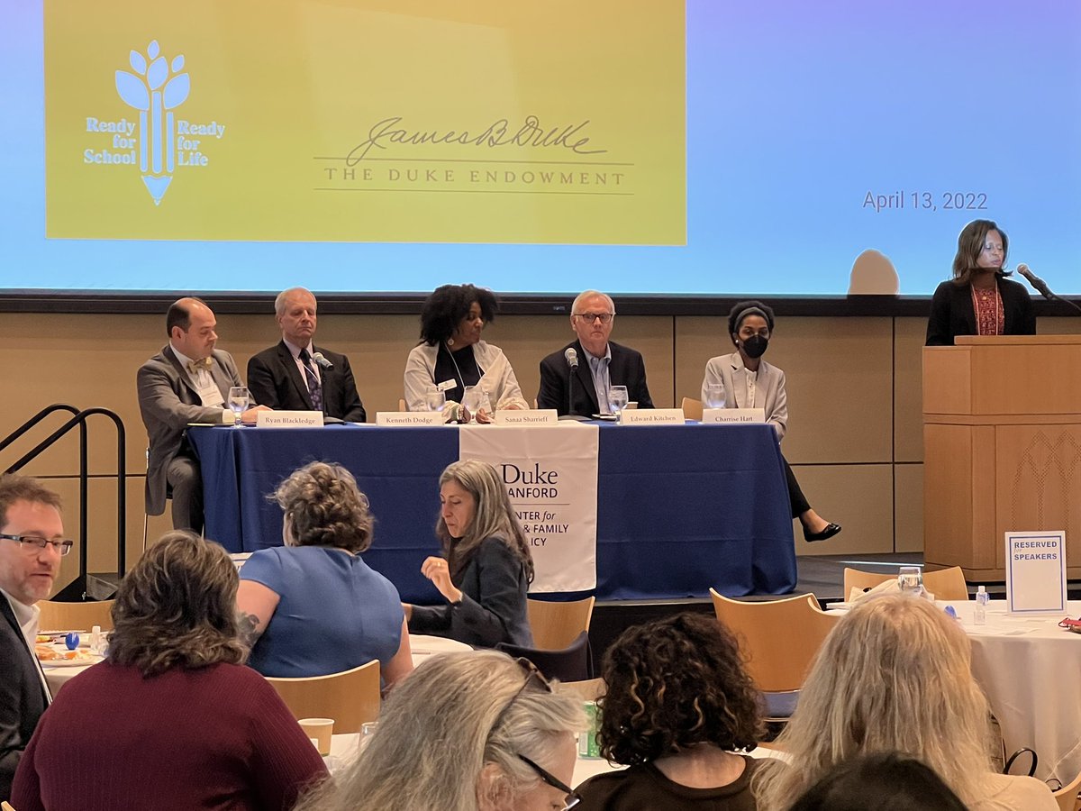 DukeChildPol's tweet photo. Our next panel features @RyanBlackledge, Kenneth Dodge, Charisse Hart, @EdwardKitchen, and Sanaa Sharrieff. They’ll be speaking about lessons from @GuilfordKids @GuilChildDev on building a connected system of care with a universal approach. #nextstepchildpol https://t.co/vVIvomizx8