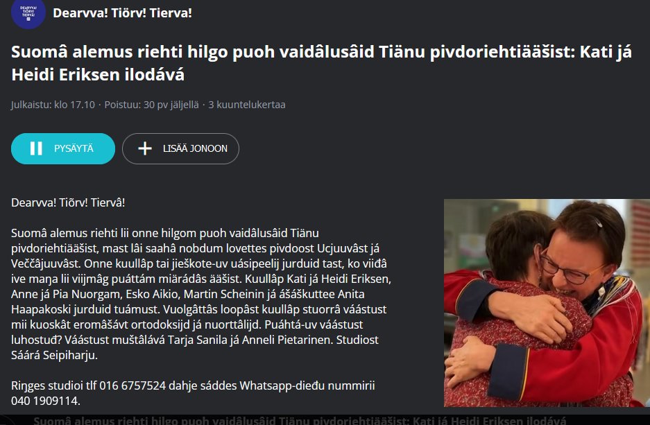 Guldal @ylesapmi #Dearvva -sáddaga 13.4.2020: 
areena.yle.fi/audio/1-619405… 

#HábmeminVuoiggalašvuođa
#CreatingJustice 
#LuomassaOikeunmukaisuutta 
#sámiguolástanvuoigatvuođat
#saamelaistenkalastusoikeudet 
#sámifishingrights