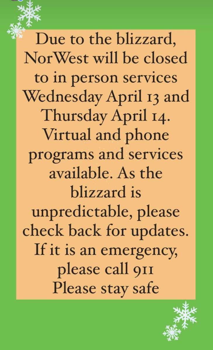 NorWestCoop's tweet photo. NorWest will be open for phone and virtual services on Wednesday, April 13 and Thursday, April 14. We are closed for in person services. Walk in is open 9 to noon in person and closed until Friday April 15. Please check back for updates. #StaySafe https://t.co/J8Dgi3uRNN