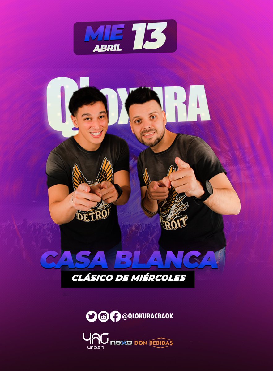 qlokuracbaok's tweet photo. Q'LOKURA EN #CasaBlanca 

¡SORTEO ENTRADAS DOBLES! 🎟️

1 - Segui a @qlokuracbaok 

2 - Etiqueta a un amigo/a y comenta tu nombre apellido y últimos 3 del dni 
3 - Rt y ya estas participando.

Solamente participan los que cumplen los pasos. https://t.co/FKDjbXVzmO