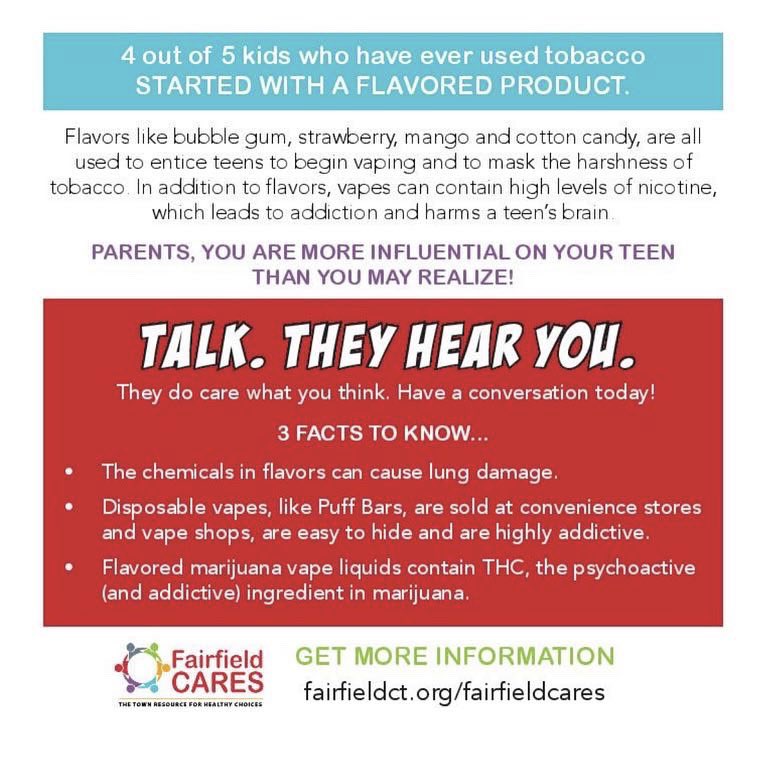 FairfieldCARES's tweet photo. The second educational post card in our campaign to educate families with children in grades 6-12 about vaping should be landing in mailboxes around town right about now.

https://t.co/pHiVviIoj0.

#FairfieldCT #PreventionHappensHereCT #KnowVape #Parenting #Teens #TalkTheyHearYou https://t.co/tUsoVwGaZY