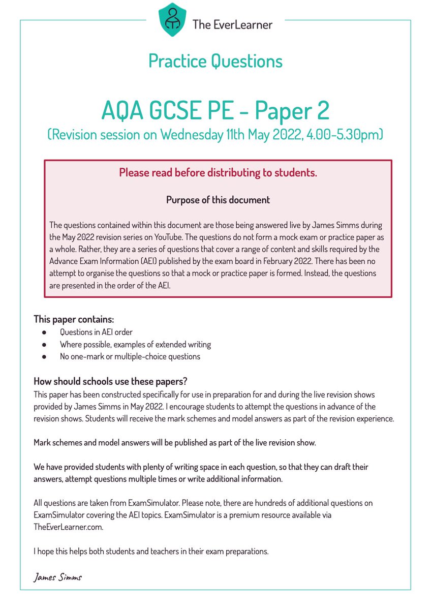 The_EverLearner's tweet photo. These papers have left the building (are being sent out to teachers via email already that have registered via link)!!!

AQA, Edexcel, OCR GCSE PE versions
AQA, OCR A-level PE versions

More: https://t.co/k6p7CuMkg5

UTTERLY FREE TO ALL. NO CATCH... JUST FREE! https://t.co/TRpkp22oX9