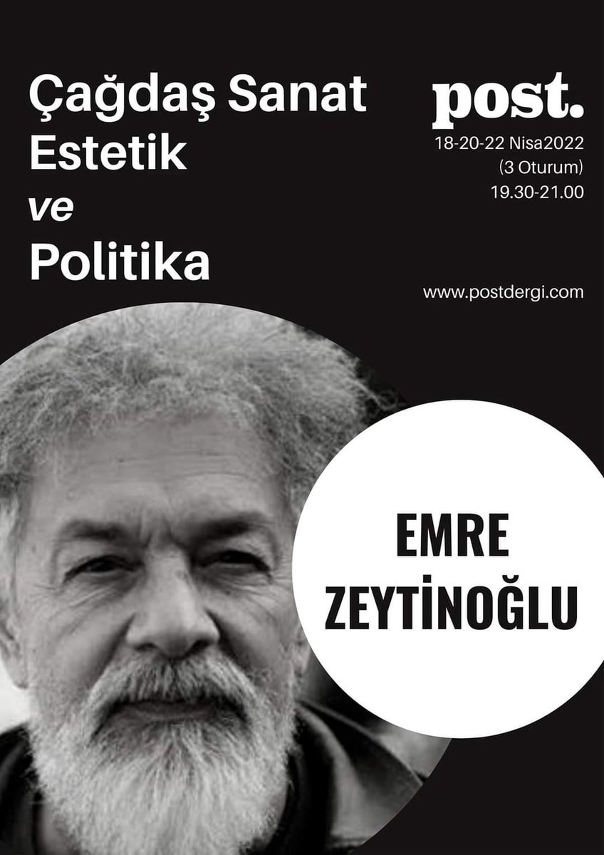 Emre Zeytinoğlu ile "Çağdaş sanat, Estetik ve Politika" atölyesi 18-20-22 Nisan'da. 
Katılım için: biletino.com/tr/e-fca/cagda…