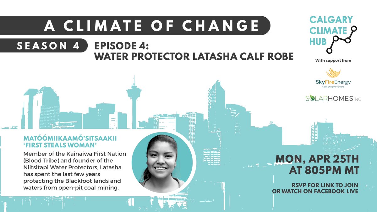 For our next ACOC jump in on the Calgary Climate Hub's AGM keynote speaker session with #WaterProtector Latasha Calf Robe! Monday April 25th at 805pm
RSVP: calgaryclimatehub.ca/acoc_4_4_water… #yyc