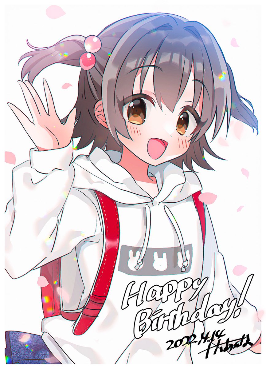 akagi miria 1girl solo backpack bag hood hoodie smile  illustration images