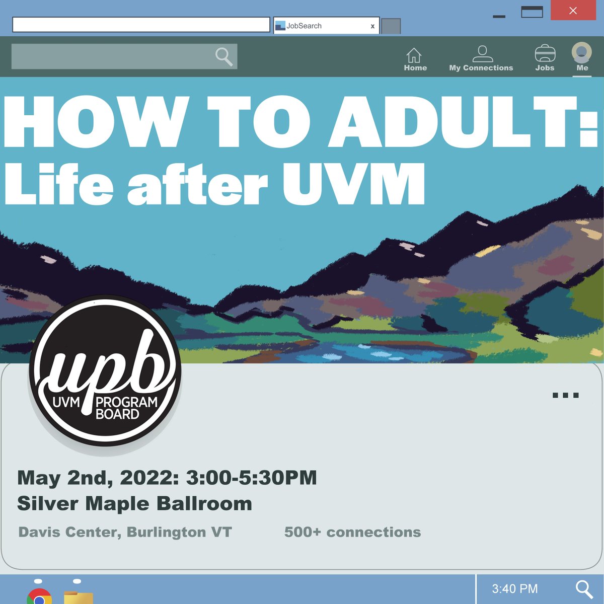 Thinking about life after UVM?  Join UPB, the Career Center, CALS Internship Program, Civic Engagement, and other on-campus organizations to ask about financial literacy, job interviews, and more! And while you are there, take headshot pictures for profiles like LinkedIn!