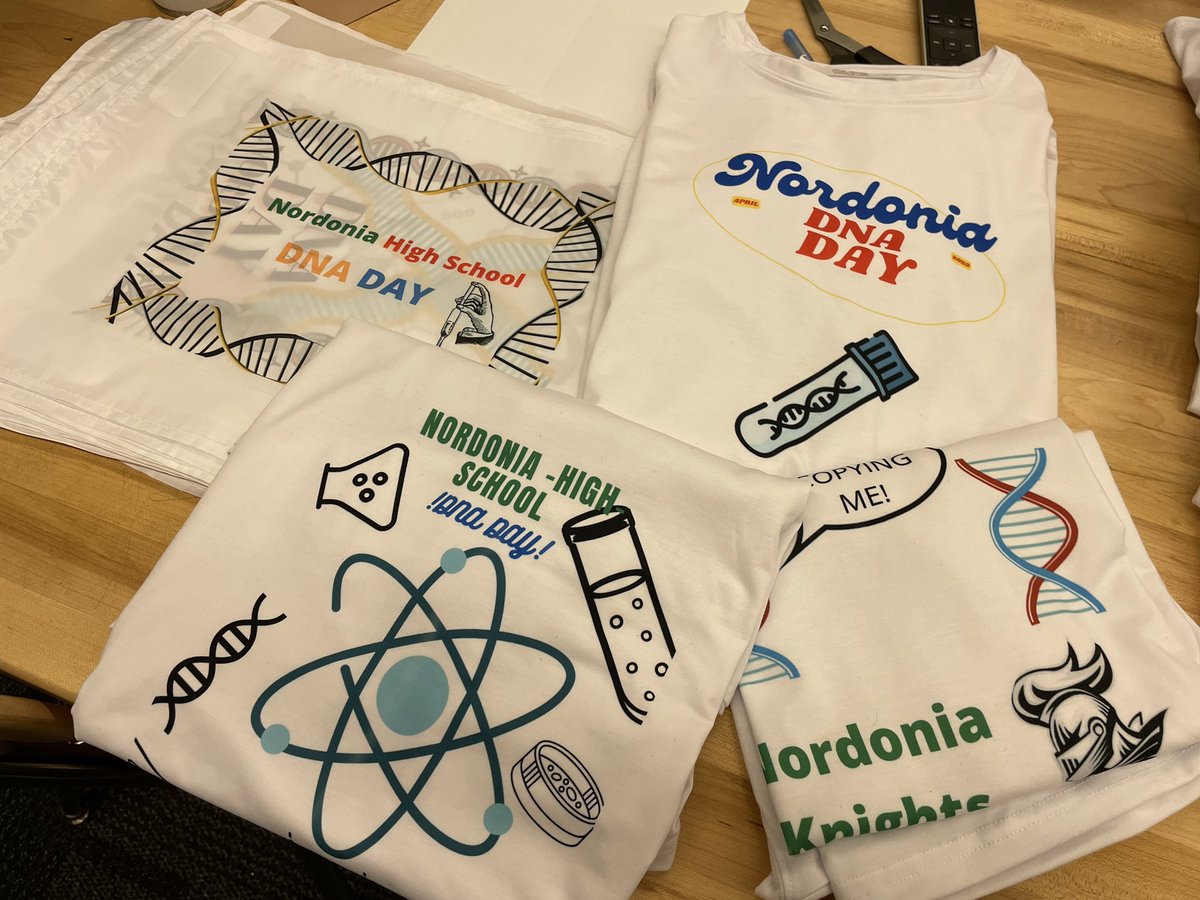 colemanbio414's tweet photo. Printing amazing student designed flags and shirts for @NHSDNADay 4/22/2022. Thank you @knyzen Innovation & Design Lab for your countless clicks to make this a reality! @NHGRI_Director @DrJoeClark @CaseyGWright @canva @ToddStuart1 #nordoniarocks #nordonia❤️sDNA #nhsdnaday https://t.co/c3SqdHdoyz