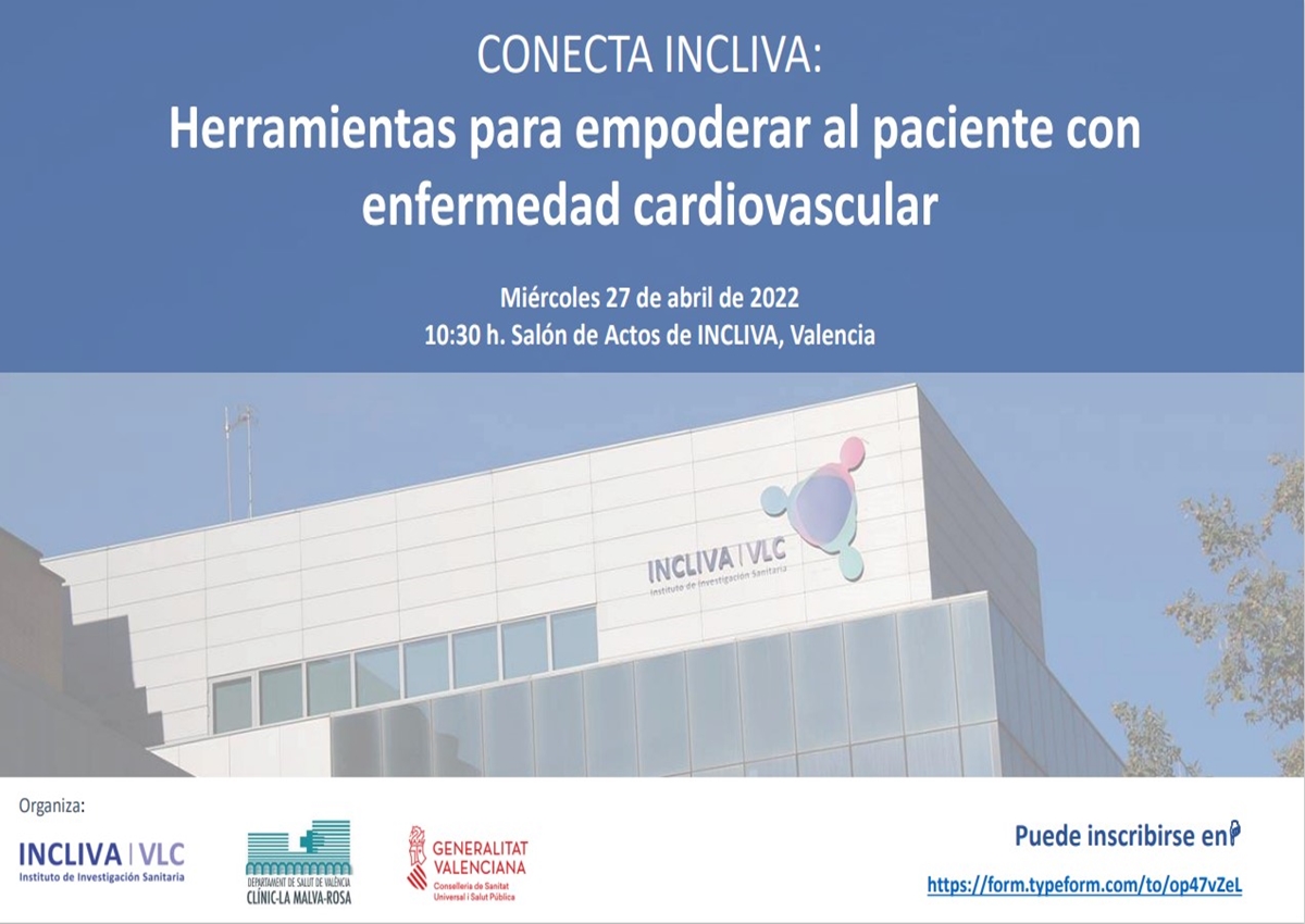 INCLIVA (@incliva_iis) on Twitter photo CONECTA INCLIVA: Herramientas para empoderar al paciente con enfermedad cardiovascular
🗓️27/04. 10:30 horas.
📍 Salón de Actos de INCLIVA.
<a href="/GVAclinic/">Hospital Clínic de València</a> <a href="/GVAsanitat/">GVA Sanitat</a> <a href="/APICEC1/">APICEC</a> <a href="/insvacor/">Insvacor</a> <a href="/UV_EG/">Universitat València</a> Asociación Valenciana de Pacientes Anticoagulados y Portadores de Válvulas Cardíacas CONECTA INCLIVA: Herramientas para empoderar al paciente con enfermedad cardiovascular
🗓️27/04. 10:30 horas.
📍 Salón de Actos de INCLIVA.
<a href="/GVAclinic/">Hospital Clínic de València</a> <a href="/GVAsanitat/">GVA Sanitat</a> <a href="/APICEC1/">APICEC</a> <a href="/insvacor/">Insvacor</a> <a href="/UV_EG/">Universitat València</a> Asociación Valenciana de Pacientes Anticoagulados y Portadores de Válvulas Cardíacas