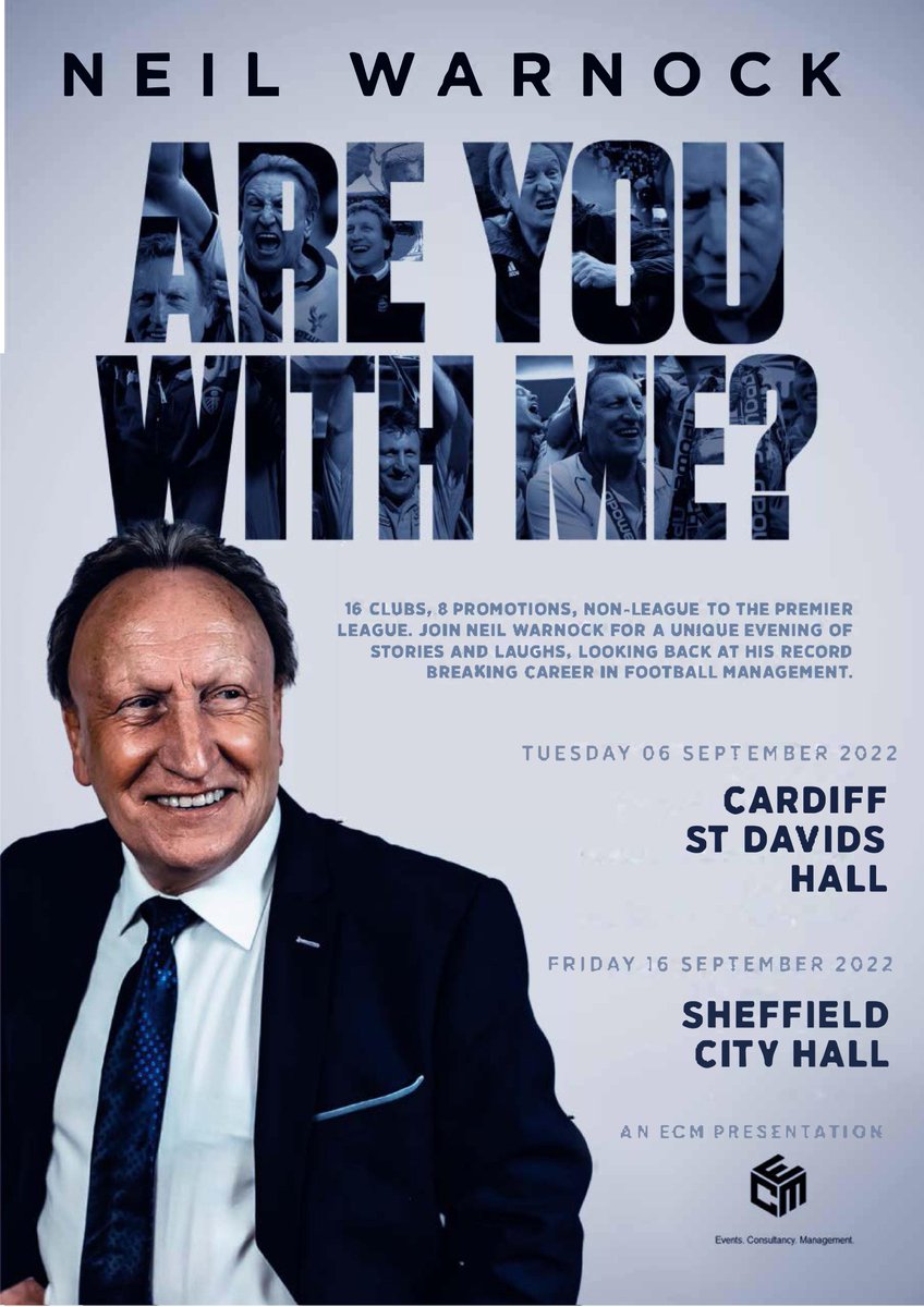 ECM is delighted to represent Neil Warnock who announced his retirement at the weekend.
ECM will be promotors for his Sheffield and Cardiff shows with other venues to be announced soon.
Link to book tickets: lnkd.in/g4uGy5u7
#warnock #sheffield #cardiff #areyouwithme