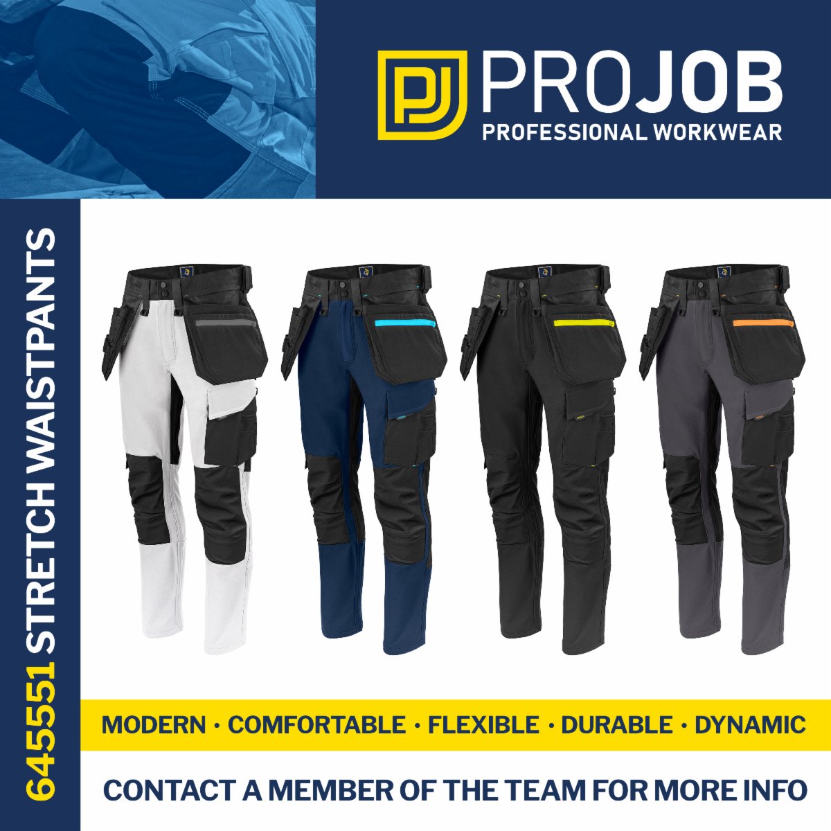 United Brands on X: Stretch out in Projob Introducing to you our stretch  waistpants. The 5551 Stretch Waistpants available in 4 different colours.  Contact a member of the team to discuss or