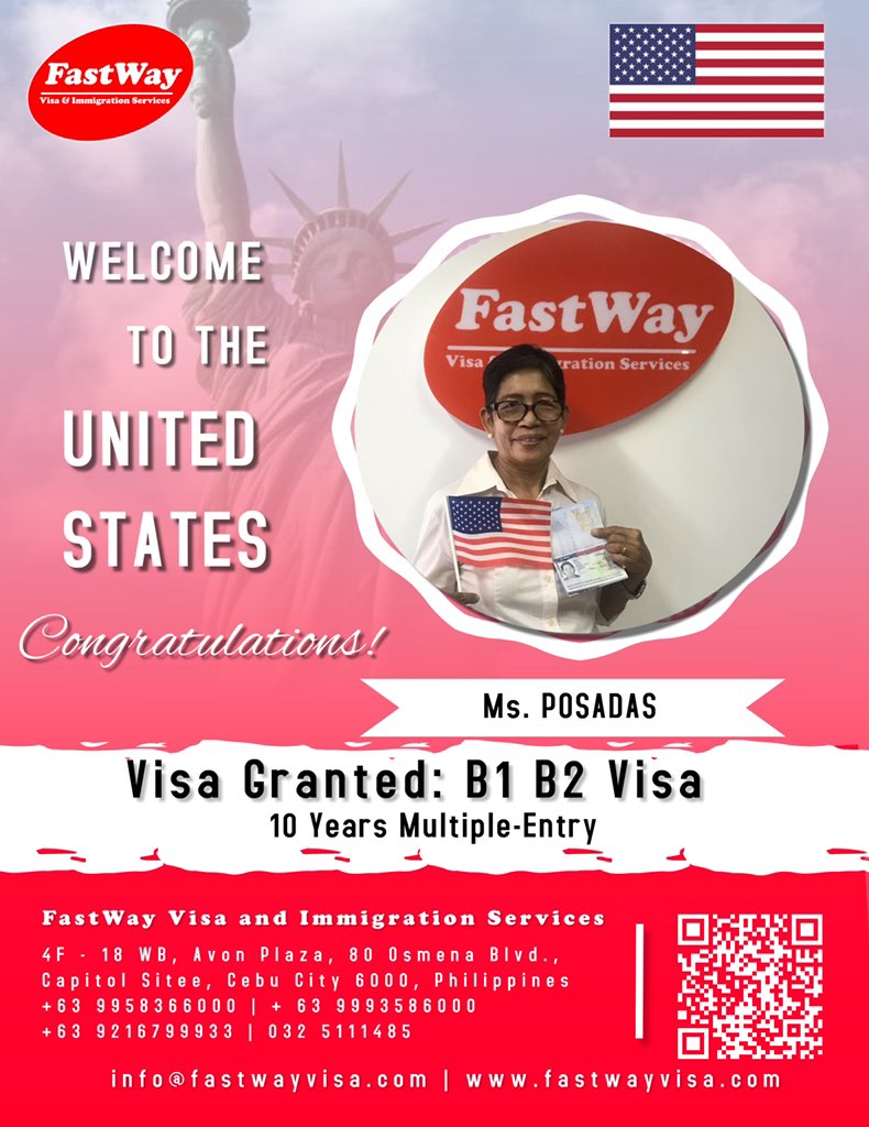 VISA NOTIFICATION: VISA GRANTED FOR USA! CONGRATULATIONS MS. POSADAS. THANK YOU. 🇺🇸🇺🇸🇺🇸

#USvisaRenewalDropBox #b1b2visa #cebu #manila #granted