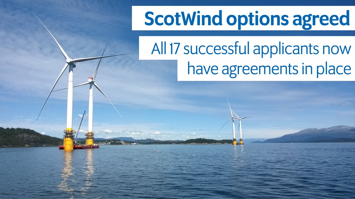 CrownEstateScot's tweet photo. Today, we can confirm that all 17 successful ScotWind applicants now have option agreements in place - which means that their projects can move into the development stage. https://t.co/OKpGUZxpEo https://t.co/c4Tstu8C23