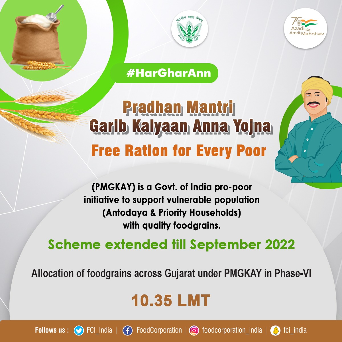 FCI_India's tweet photo. To ensure food security for all, the allocation of food-grains in Gujarat under Pradhan Mantri Garib Kalyan Anna Yojana in Phase-VI https://t.co/F0ad4IOg8r