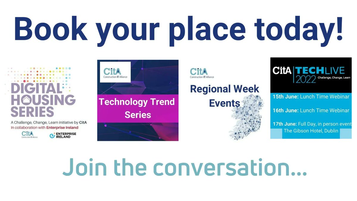 CitA has lined up lots of exciting events for 2022! Check out the #DigitalHousing &amp; #CitATechTrend series, #CitARegional week #CitATECHLIVE Conference.
Make sure to book your place buff.ly/3tt8rsU
BE PART OF THE CitA Community!
#construction #HousingForAll #technlogy #BIM