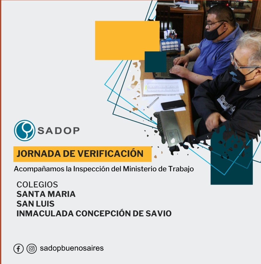 SadopPilar's tweet photo. #Gremiales

Continuamos recorriendo los colegios con la secretaria gremial realizando inspecciones laborales. En la jornada de ayer acompañamos al Ministerio de Trabajo en las verificaciones de los colegios:
✅San Luis 
✅Santa María
✅Inmaculada Concepción de Savio
@sadoppba https://t.co/9tBGzqseGU