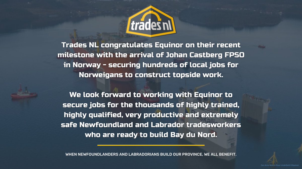 📢🦺Invest in Newfoundlanders and Labradorians. 
Supporting thousands of direct &amp; in-direct jobs, Bay du Nord has the potential to impact countless families, local communities &amp; industries.

➡️Please share to show support for local work &amp; local benefits on the #BayduNord Project
