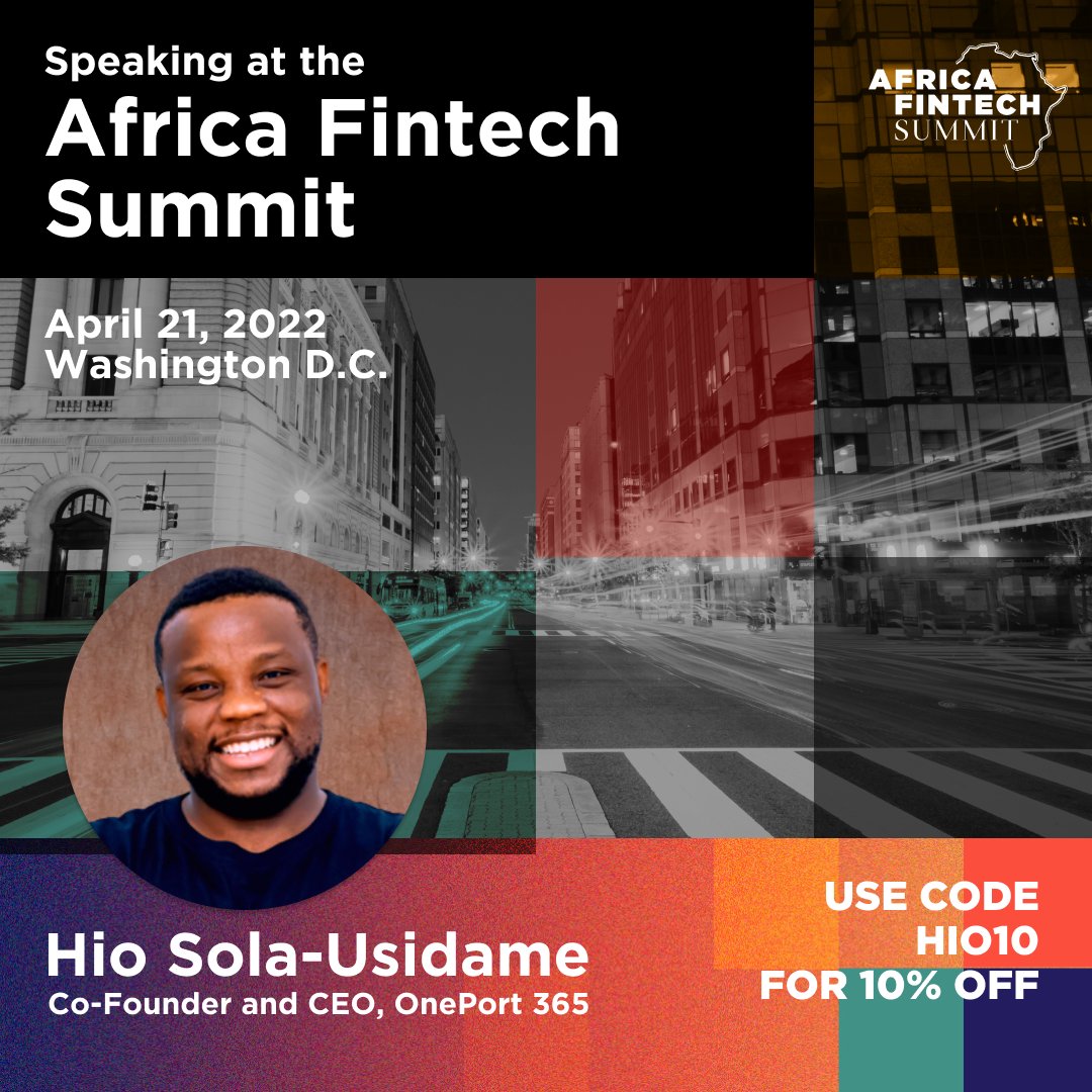 AfriFintech's tweet photo. Hio Sola-Usidame (@olusim) is the co-founder and CEO of @OnePort365, a technology-powered platform that offers simplified freight solutions to traders in Africa including trucking, shipping, warehousing, and customs brokerage.

Join him at #AFTSDC2022: https://t.co/bT3PqCdbmn https://t.co/R5JZPB78YS