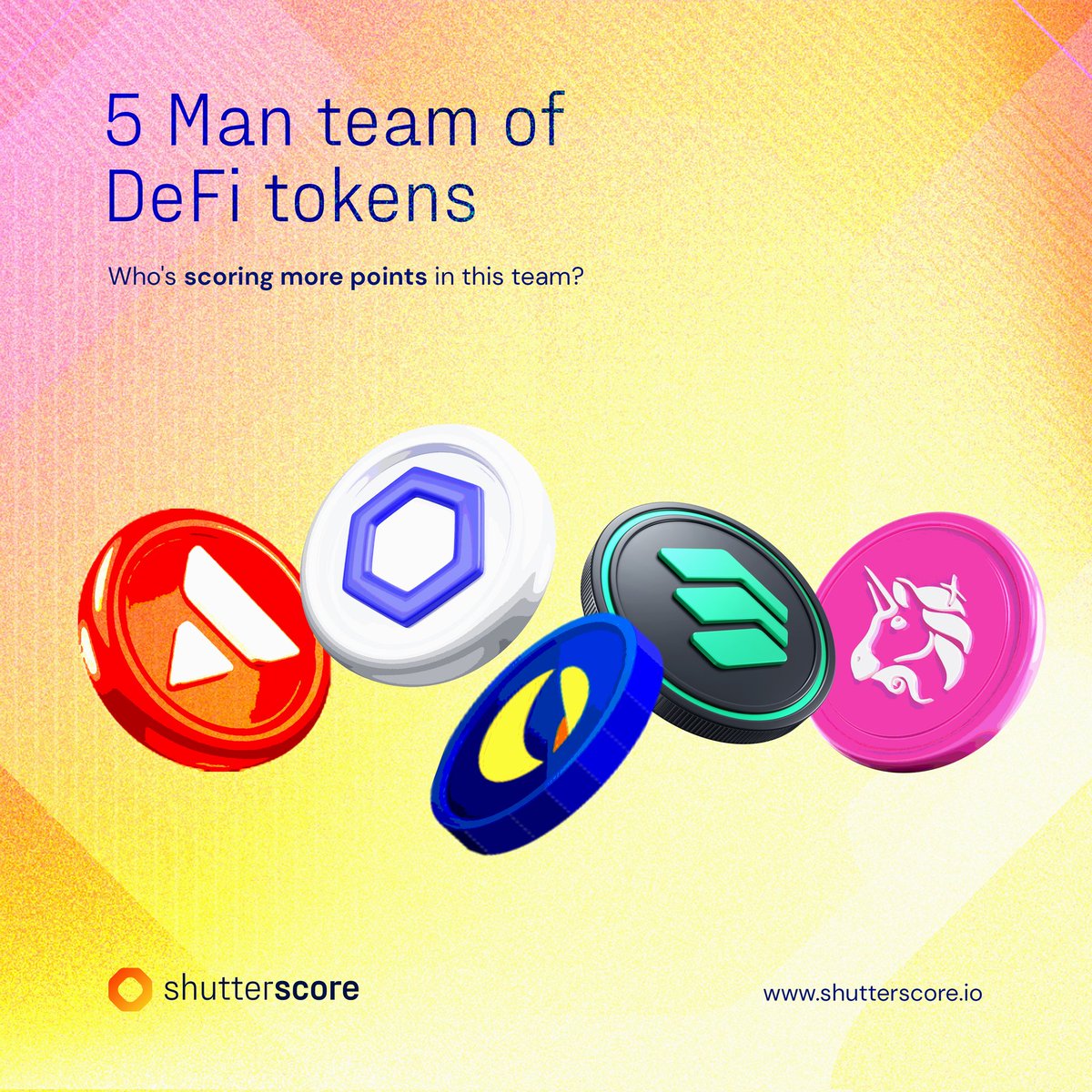 ShutterscoreHQ's tweet photo. It's another #ChampionsLeague week and more teams are progressing with their point men firing in goals. 

Who do you think will score the most goals/points between these #DeFi tokens? Let's hear your thoughts 
#Avalanche #AVAX #Chainlink #Terra #Compound #Uniswap https://t.co/WUjKPa5hiT