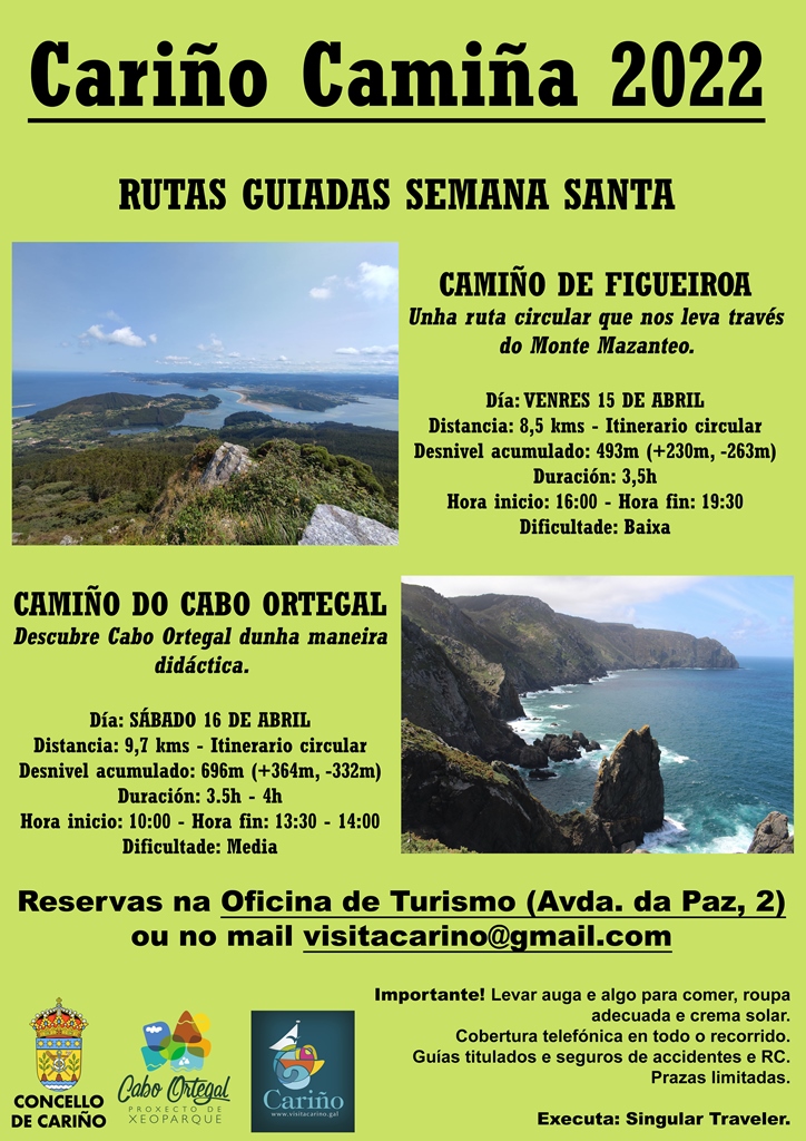 Xa quedan poucas prazas para ás duas rutas guiadas organizadas polo Concello de Cariño para esta #SemanaSanta!
📥 Inscríbete agora na 📍 oficina de Turismo ℹ️ ou mandando un correo a 📧 visitacarino@gmail.com