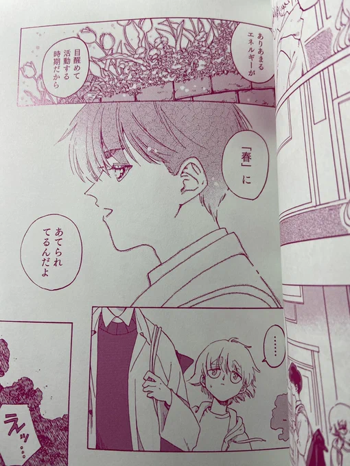 ウェブでは白黒でしたがこちらの本は色刷り本文となっております!色づいた桜の中心みたいな色です…すてきにできあがっております! 