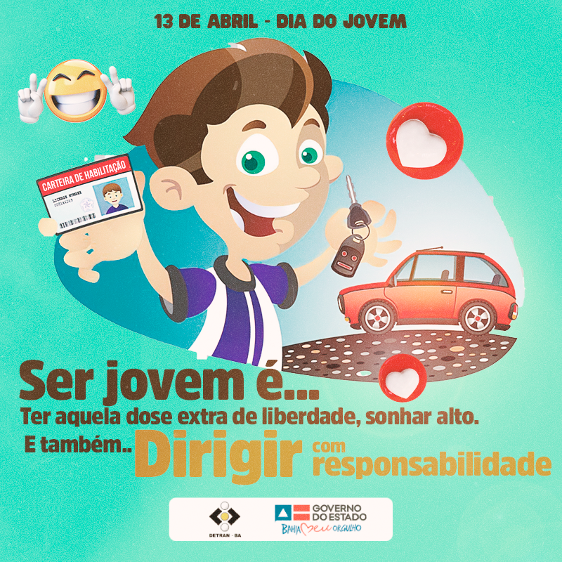 DetranBahia's tweet photo. Os jovens pensam em ganhar asas, experimentar novas aventuras. Mas, para dirigir a vida ou um veículo tem que praticar a responsabilidade, incluindo tirar a sua primeira habilitação.
Pise leve e siga as regras de trânsito.
#DetranBA #GovernoDaBahia #DiaDoJovem https://t.co/yLsrZhvsGK
