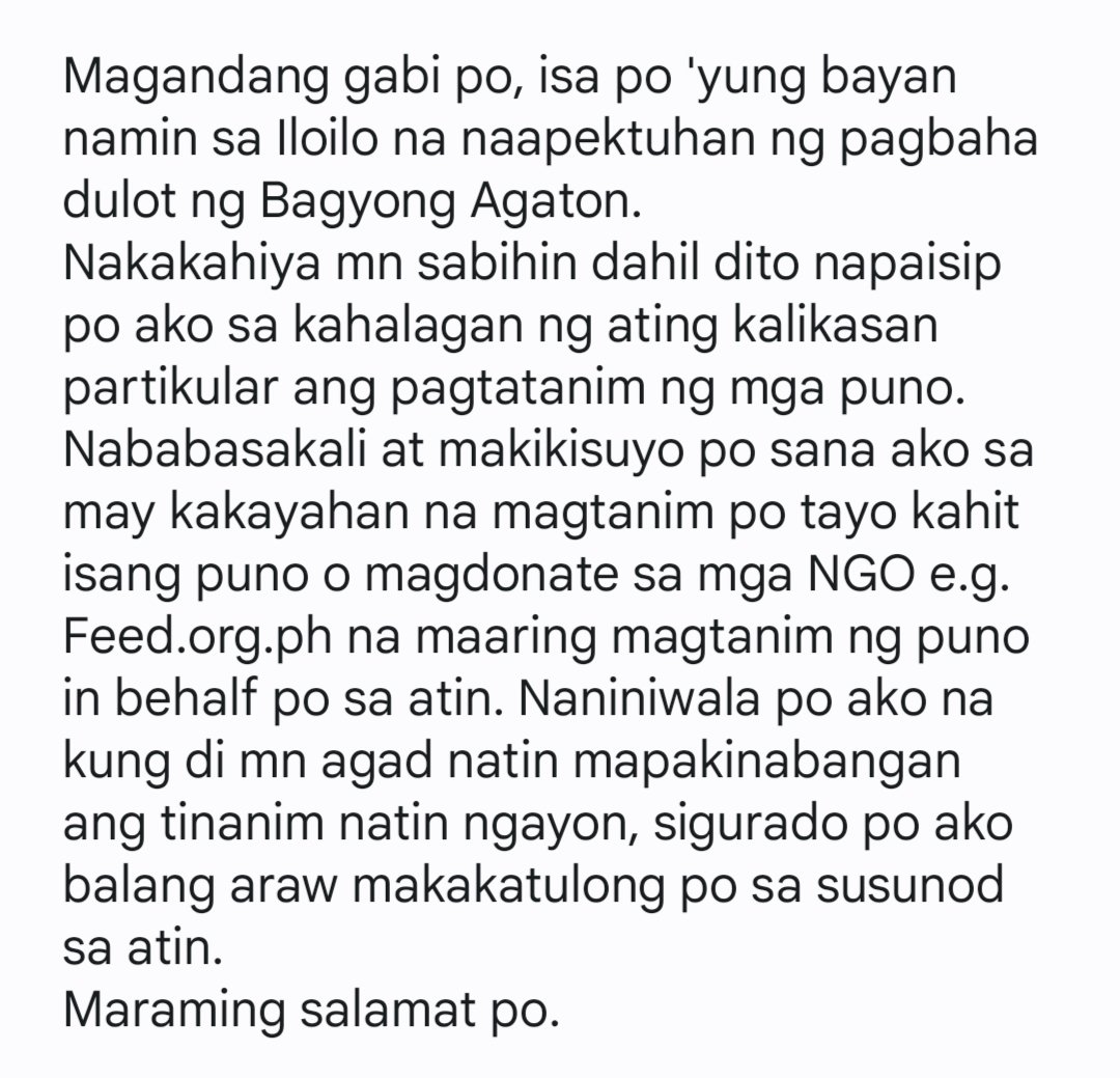 iFreyStar's tweet image. “The best time to plant a tree is twenty years ago. The second best time is now.”
― Chinese proverb

#AgatonPH 
#LeyteNeedsHelp 
#IloiloNeedsHelp 
#CapizNeedsHelp