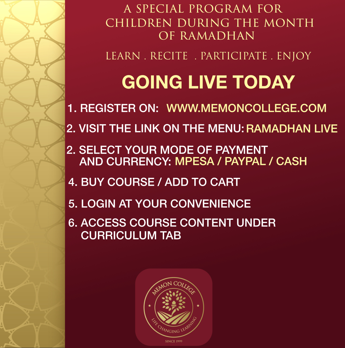 memoncollegeke's tweet photo. A special program for Children during the month of Ramadhan. Kshs 1,200/- per student
#memoncollege #college #courses #education #learn #skills #mombasa #kenya #technology #career #acca #accakenya #tvet #icdl #icdl_learning #kasneb #ethica #lsbf https://t.co/mnOHyEWn8x