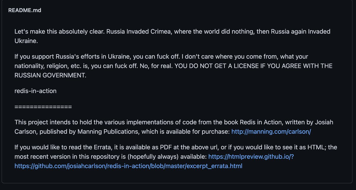 New "RSFU General Public License" seen on Github - Russia Supporters Fuck Off
