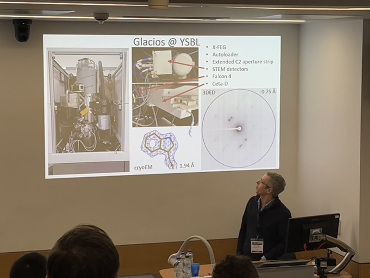 JNB_lab's tweet photo. @huwtjenkins gave an excellent talk on his and @EmilyA_Thompson’s adventures doing microED on the @YSBL_York Glacios. I notice he couldn’t resist putting in the density from his SPA map that current holds the current York resolution record!  #BCA22 https://t.co/HLwS2hzMr5