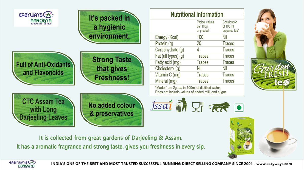 Eazyways3's tweet photo. #Eazyways teas are completely pure and natural. No oils, no added aromas, no added flavors, no artificial essences, just pure and natural teas.
Visit:https://t.co/5rJ7xeoPp8
—
#healthylifestyle #ayurvedicproduct #livehealthy #healthcare #ayurvedic #AarogyaVatika #arogya https://t.co/byilM577GV