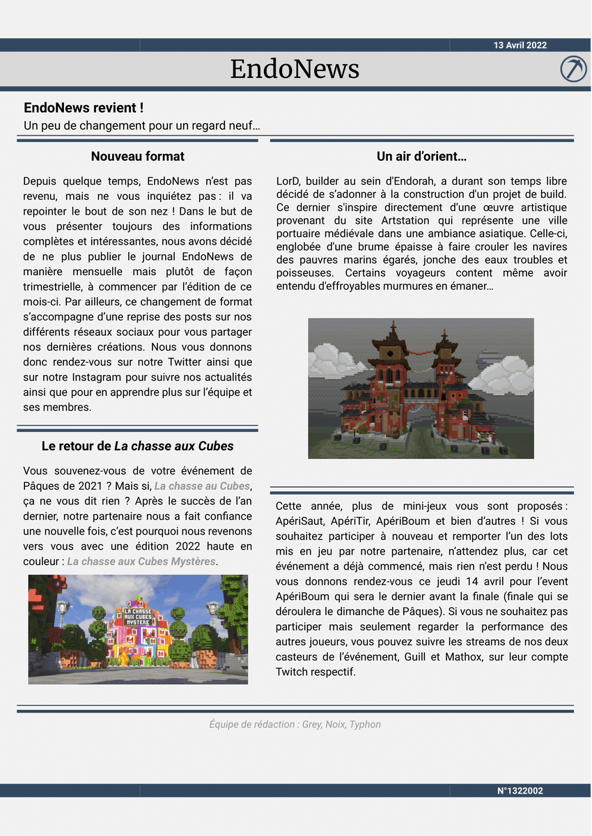 🗞️Oyez oyez ! 🗞️

C'est le retour de votre périodique préféré, EndoNews revient avec une nouvelle formule ! 🙌

Découvrez cela dans notre journal trimestriel rien qu’à nous ! ➡️📰