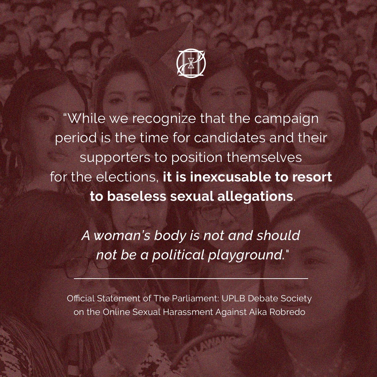 uplb_debate's tweet photo. Official Statement of The Parliament: UPLB Debate Society on the Online Sexual Harassment Against Aika Robredo

Read the whole statement: https://t.co/xRIlkOwUx8 https://t.co/xCZ9iAfk2i