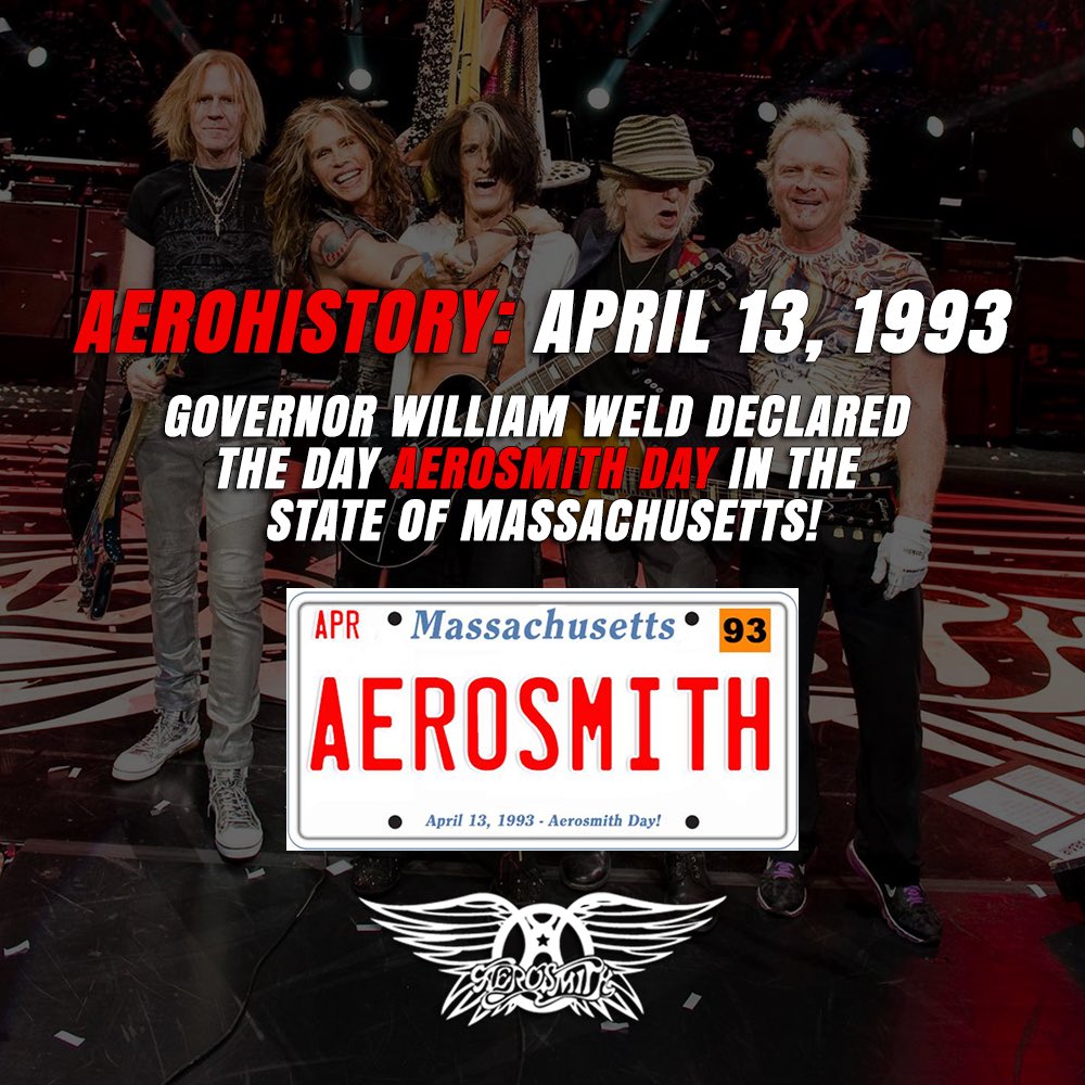 #AeroHistory: April 13, 1993, Governor William Weld declared the day 'Aerosmith Day' throughout the Commonwealth of Massachusetts. Happy #AerosmithDay to the #BlueArmy!