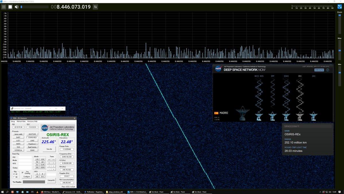DSN OSIRIS-REx Spacecraft. X-Band downlink 8.446GHz just now #AmateurDSN