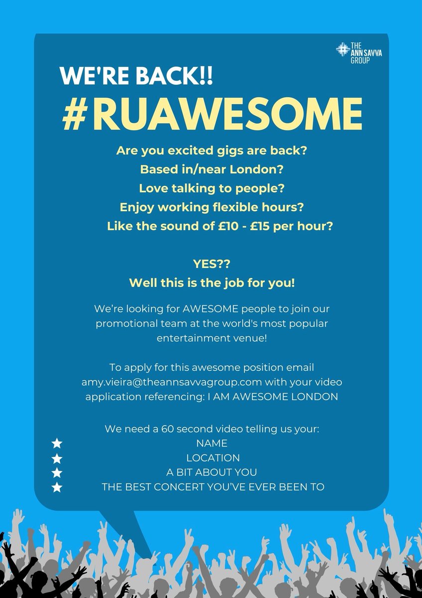 **WE’RE HIRING!!**
📍 London
💸 £10-£15 per hour
⏱ Flexible hours
*Further details in image*

#eventprofsuk #lovewhatyoudo #eventstaff #brandexperience #promotionalstaff #work #urawesome #annsavva #hiring #london