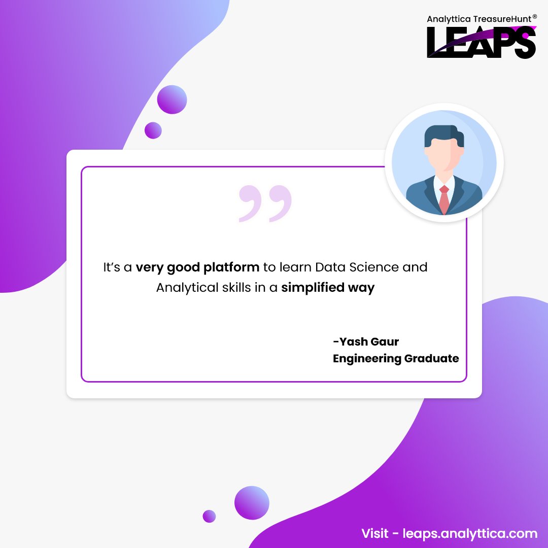 Thank you Yash, for sharing your feedback with us✅. Continue to learn and upskill with LEAPS. Visit 👉bit.ly/3JCjSTJ

#testimonial #learnersreview #datascience #edtech