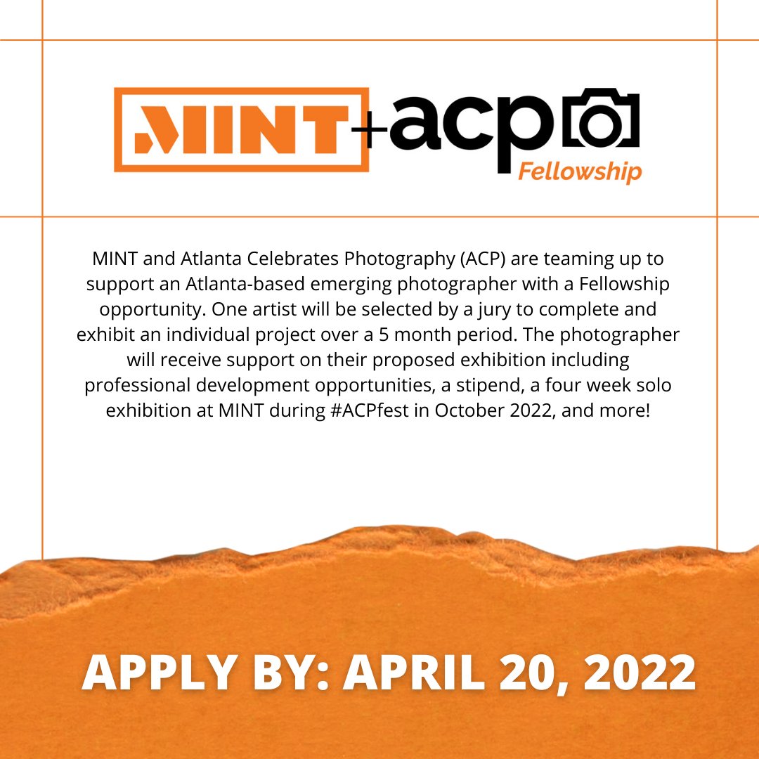 acpfest's tweet image. ONE Week Left - MINT + ACP Fellowship! Atlanta emerging photographer will be selected for a four week solo exhibition at MINT, a $1,000 stipend, and more!

acpinfo.org/participate/20…

#acpfest #mintatl #callforartists #callforphotography #atlantaartist #atlantaphotographer