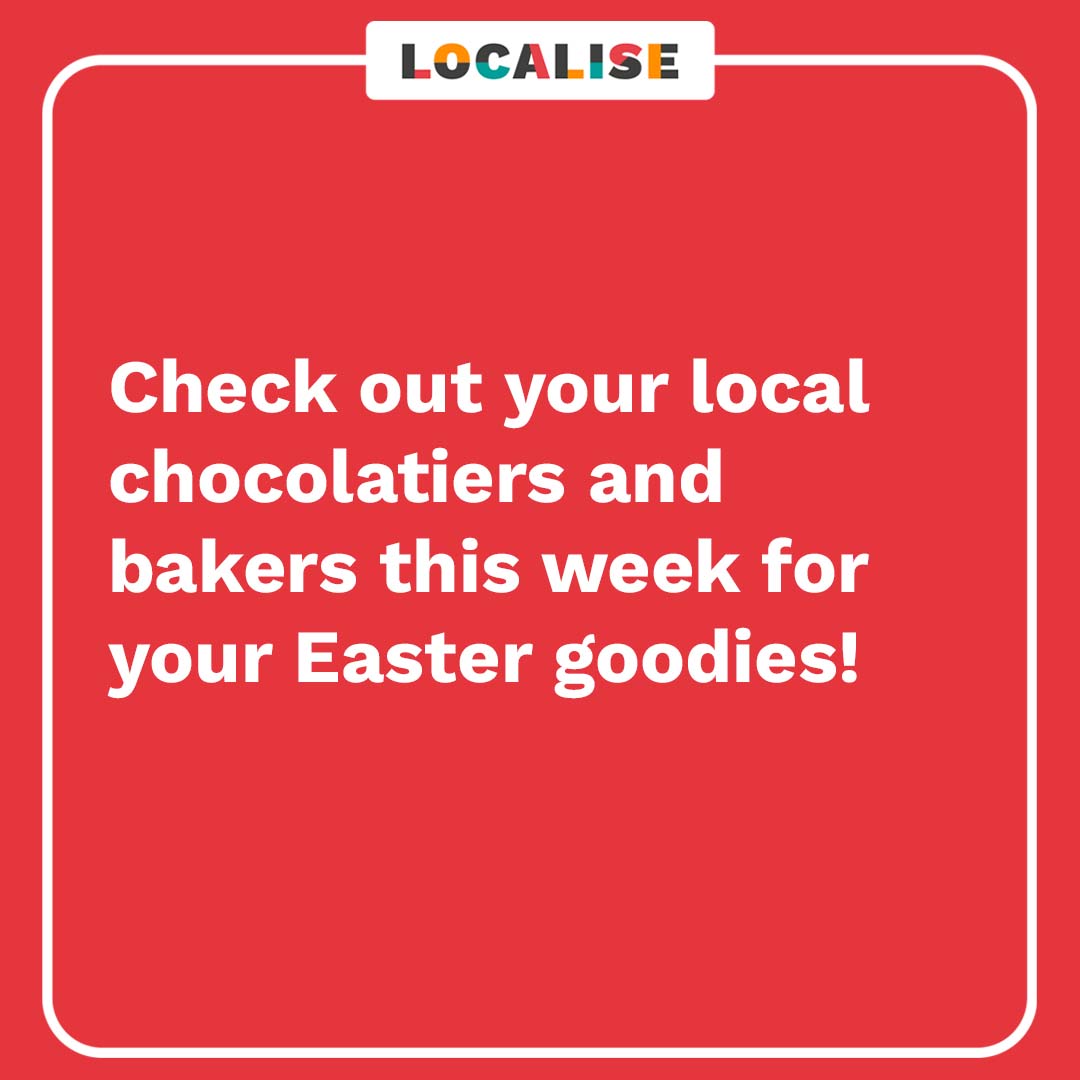 Localiseapp's tweet image. Support your local community and check out your all the chocolatiers and bakers in your area; for your Easter goodies!

Tag your local chocolatiers and bakers in the comments to let them know you're gonna visit them soon!

#SpringIntoLocal #ShopLocal