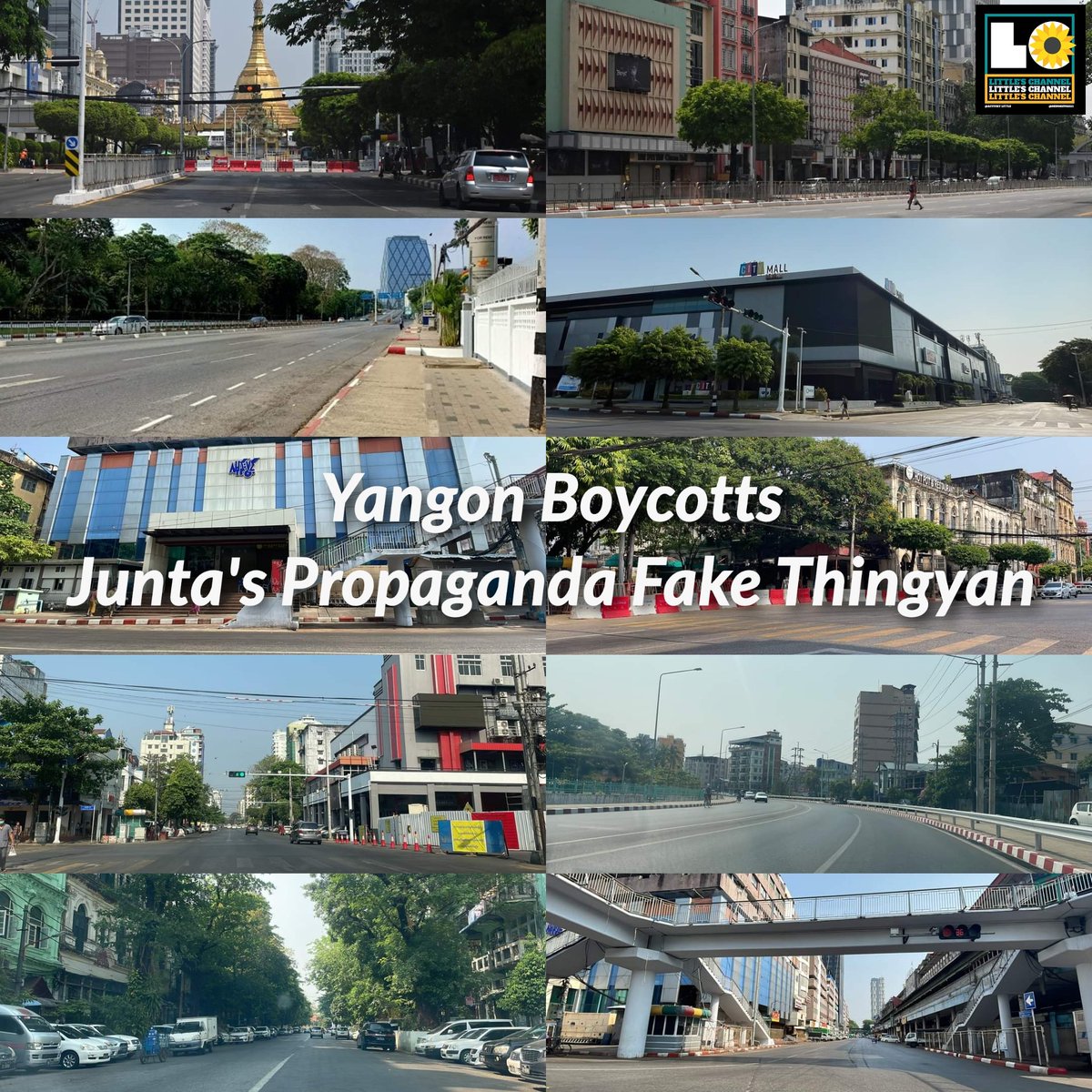 MayWongST's tweet photo. From #Myanmar's largest city of #Yangon to 2nd largest of #Mandalay. From #ethnic #Kachin to #Ayeyarwaddy, streets fell silent on 1st day marking #Thingyan new year that normally would've been bustling &amp; boisterous as act of protest against #militarycoup #WhatsHappeningInMyanmar https://t.co/TLQ9k0JiA0
