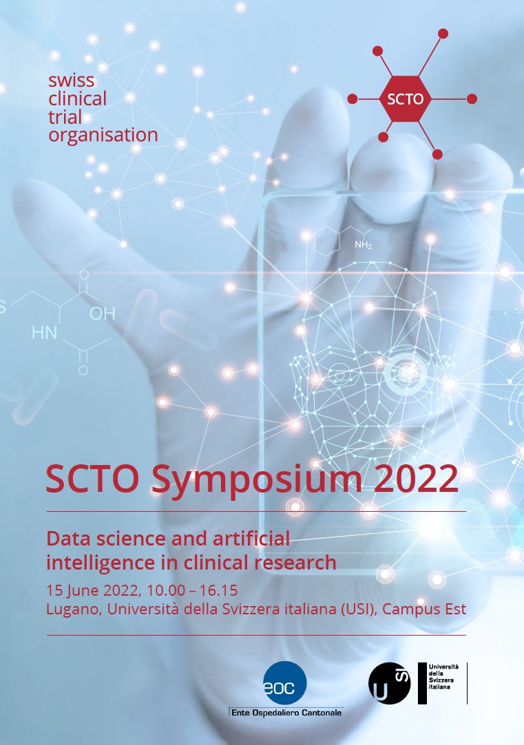Swiss Clinical Trial Organisation (SCTO) (@swissclintrial) on Twitter photo Register today for the SCTO Symposium 2022!
Join us on 15 June in Lugano for an interesting day around the topic of #datascience and #artificialintelligence in #clinicalresearch.
Find more information here: scto.ch/symposium
<a href="/EnteOspedaliero/">Ente Ospedaliero Cantonale</a>
<a href="/USI_university/">USI University</a> Register today for the SCTO Symposium 2022!
Join us on 15 June in Lugano for an interesting day around the topic of #datascience and #artificialintelligence in #clinicalresearch.
Find more information here: scto.ch/symposium
<a href="/EnteOspedaliero/">Ente Ospedaliero Cantonale</a>
<a href="/USI_university/">USI University</a>