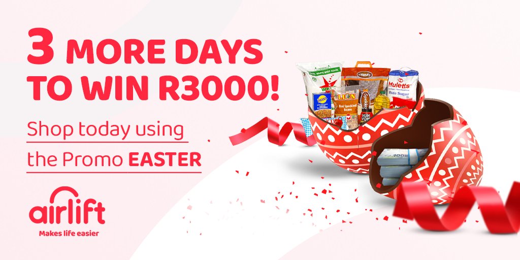 airlift_sa's tweet image. 3 DAYS LEFT TO WIN R3000! 🤑

Order your Easter essentials using the promo code EASTER and enter a lucky draw to win R3000! 

Shop today: link.airliftexpress.com/RSW4g1myapb

Leave us a ❤️ if you wish to Win

T&amp;amp;C apply

#easter2022 #eastergifts #easter #Airlift #AirliftExpress
