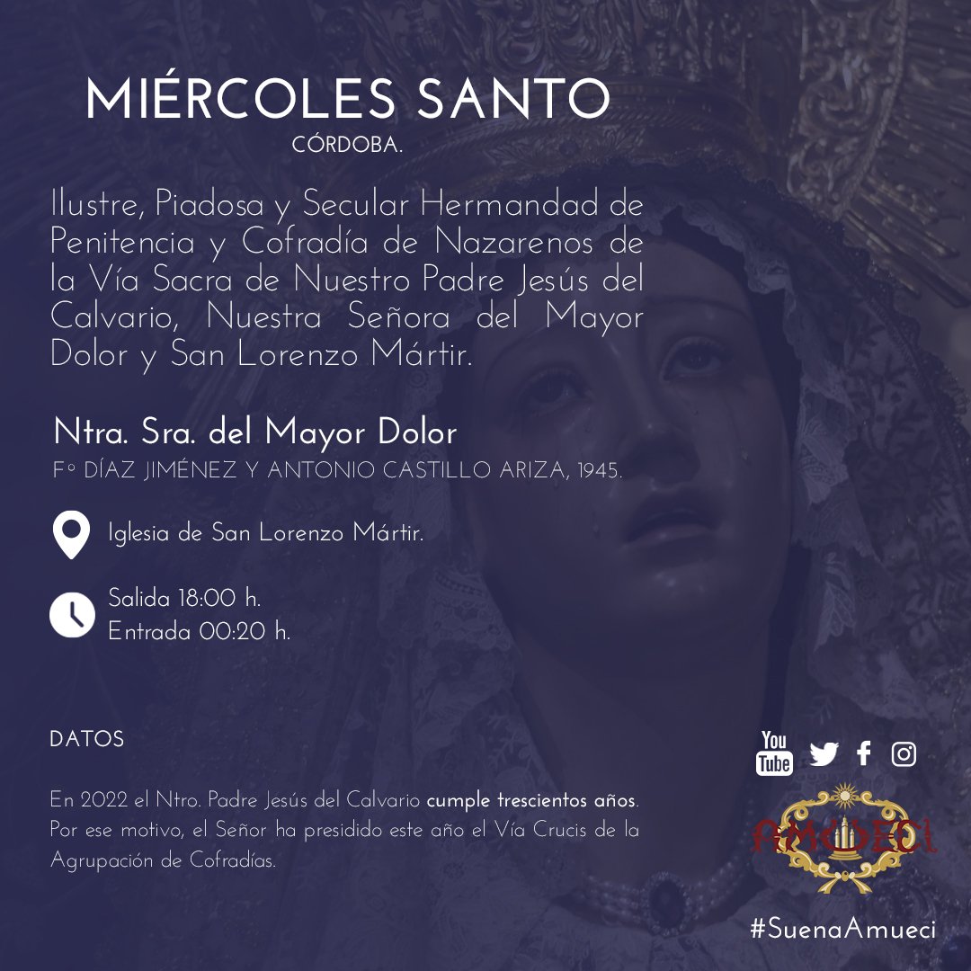 Banda de Música AMUECI (@bandaamueci) on Twitter photo MIÉRCOLES SANTO 2022 | En la tarde de hoy ponemos rumbo a Córdoba para poner los sones tras Ntra. Sra. del Mayor Dolor de la Hermandad del <a href="/CalvarioCordoba/">Hermandad del Calvario</a>
#SuenaAmueci 🎶 MIÉRCOLES SANTO 2022 | En la tarde de hoy ponemos rumbo a Córdoba para poner los sones tras Ntra. Sra. del Mayor Dolor de la Hermandad del <a href="/CalvarioCordoba/">Hermandad del Calvario</a>
#SuenaAmueci 🎶